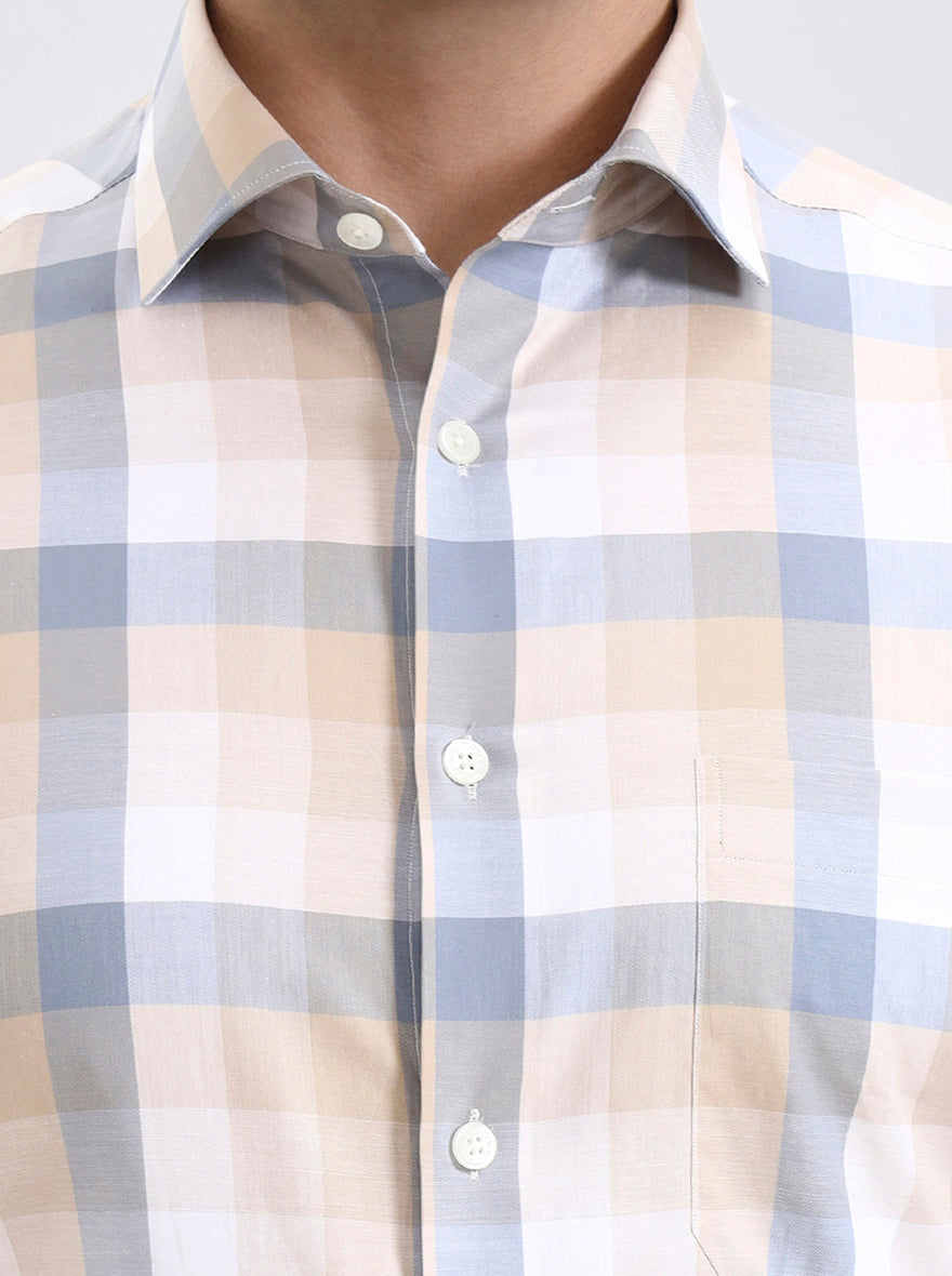 Fawn Checked Regular Fit Formal Shirt | JadeBlue