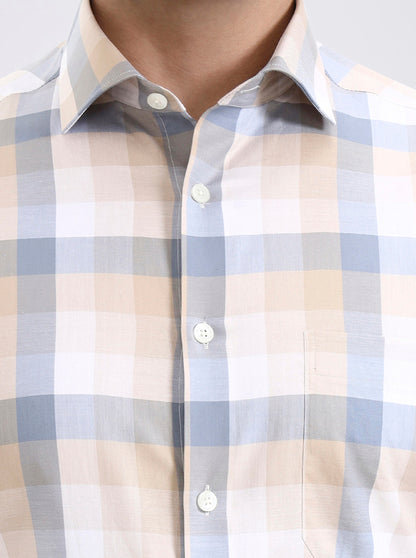 Fawn Checked Regular Fit Formal Shirt | JadeBlue