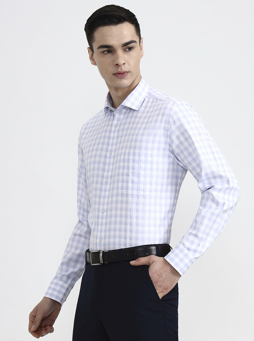 White & Blue Checked Regular Fit Formal Shirt | Greenfibre