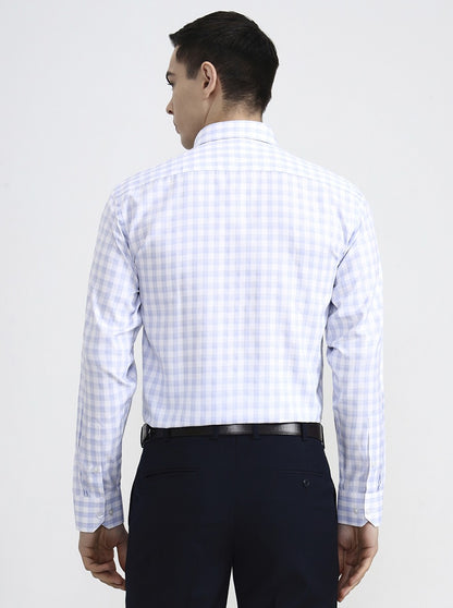 White & Blue Checked Regular Fit Formal Shirt | Greenfibre