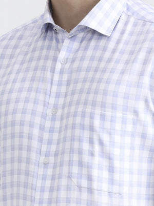 White & Blue Checked Regular Fit Formal Shirt | Greenfibre