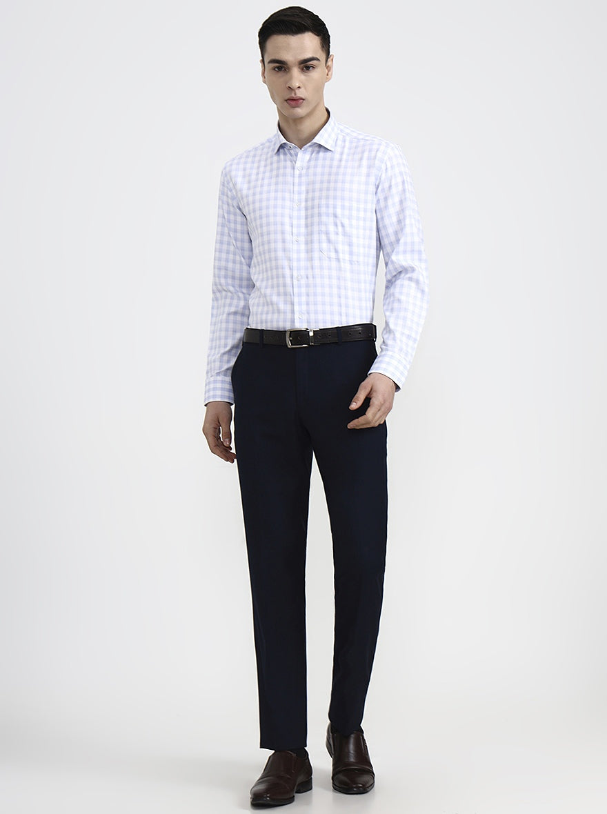 White & Blue Checked Regular Fit Formal Shirt | Greenfibre