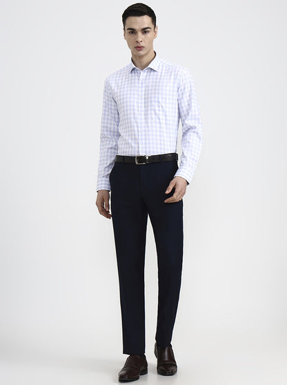 White & Blue Checked Regular Fit Formal Shirt | Greenfibre