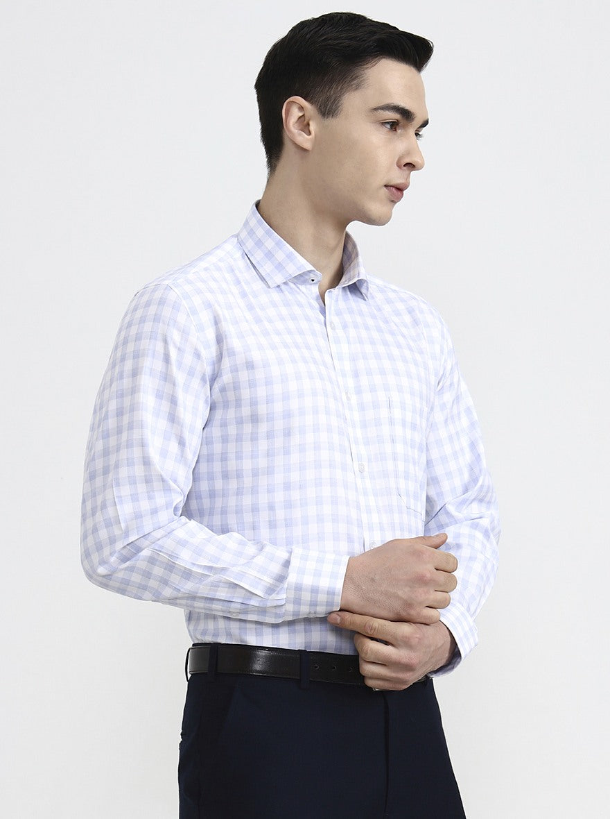 White & Blue Checked Regular Fit Formal Shirt | Greenfibre