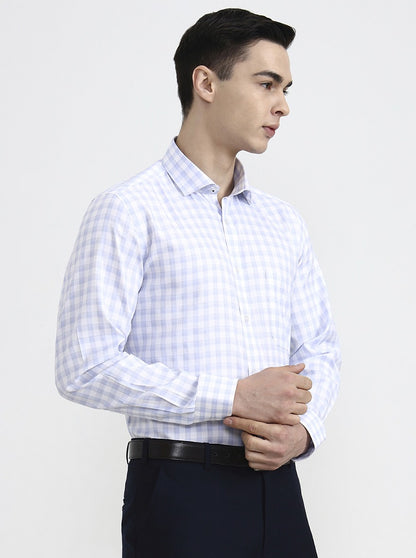White & Blue Checked Regular Fit Formal Shirt | Greenfibre