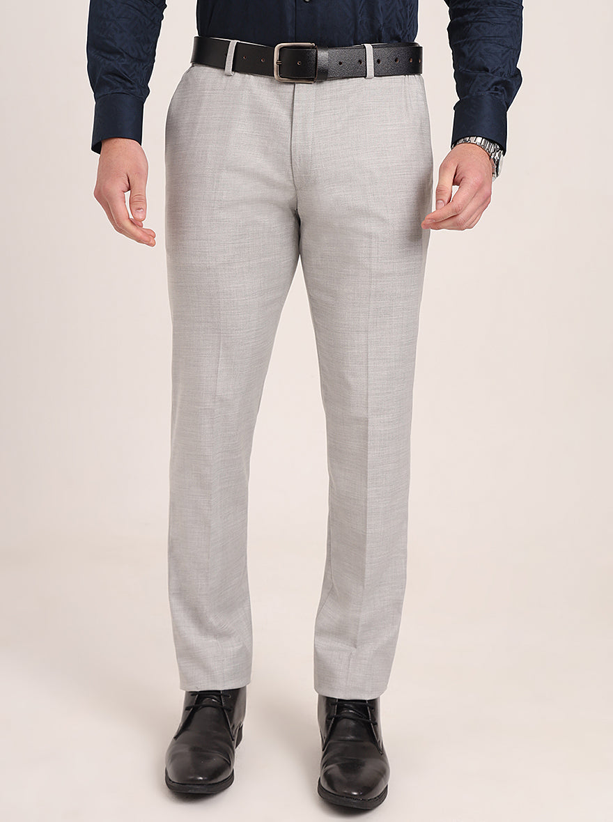 Light Grey Solid Super Slim Fit Formal Trouser | JadeBlue Youth
