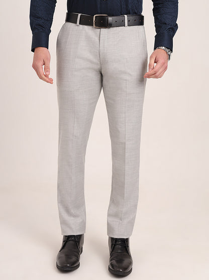 Light Grey Solid Super Slim Fit Formal Trouser | JadeBlue Youth