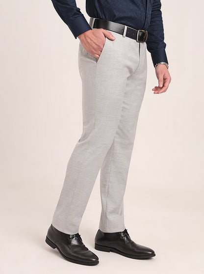 Light Grey Solid Super Slim Fit Formal Trouser | JadeBlue Youth