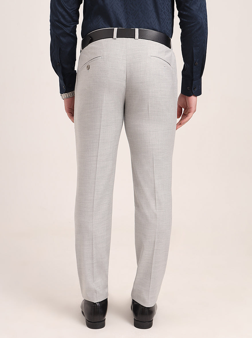 Light Grey Solid Super Slim Fit Formal Trouser | JadeBlue Youth