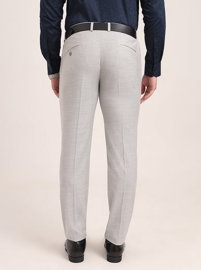 Light Grey Solid Super Slim Fit Formal Trouser | JadeBlue Youth