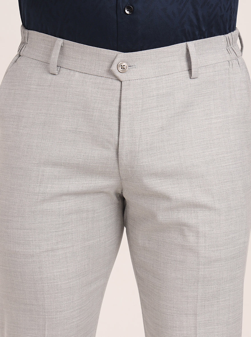 Light Grey Solid Super Slim Fit Formal Trouser | JadeBlue Youth