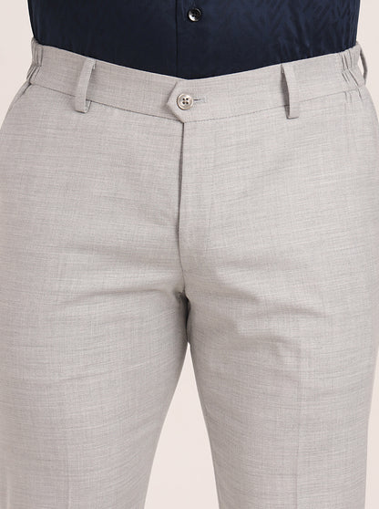 Light Grey Solid Super Slim Fit Formal Trouser | JadeBlue Youth