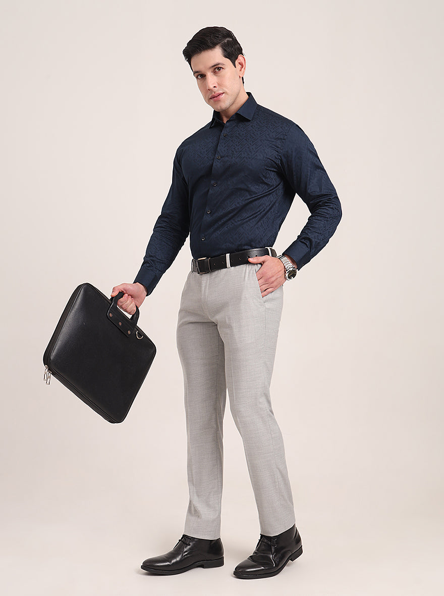 Light Grey Solid Super Slim Fit Formal Trouser | JadeBlue Youth