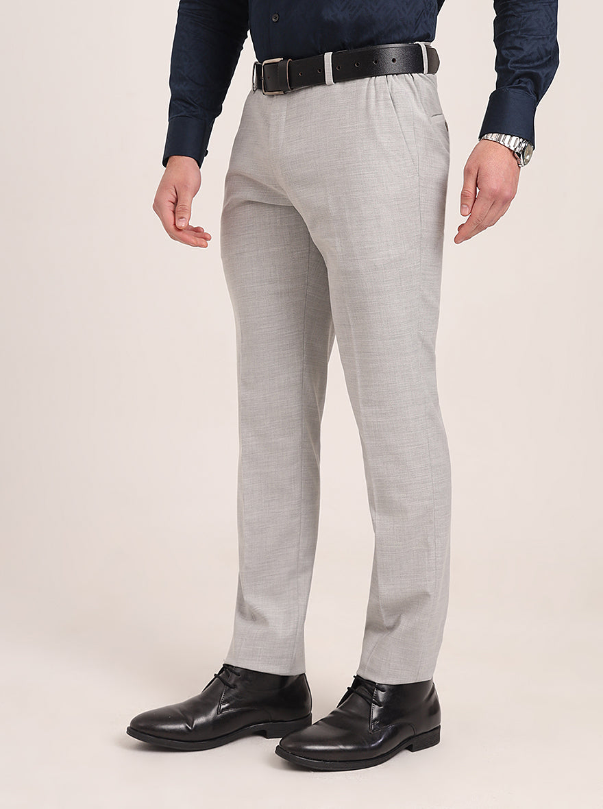 Light Grey Solid Super Slim Fit Formal Trouser | JadeBlue Youth