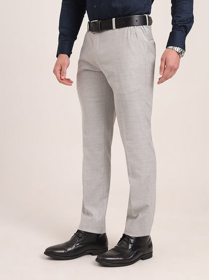 Light Grey Solid Super Slim Fit Formal Trouser | JadeBlue Youth