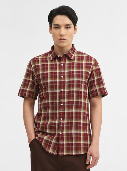 Maroon Checked Slim Fit Casual Shirt | Greenfibre