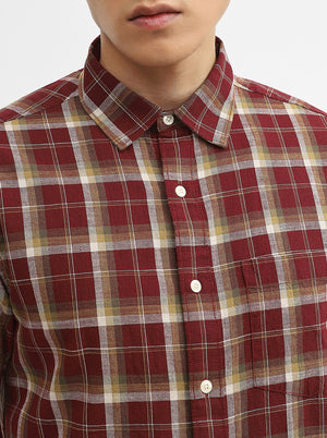 Maroon Checked Slim Fit Casual Shirt | Greenfibre