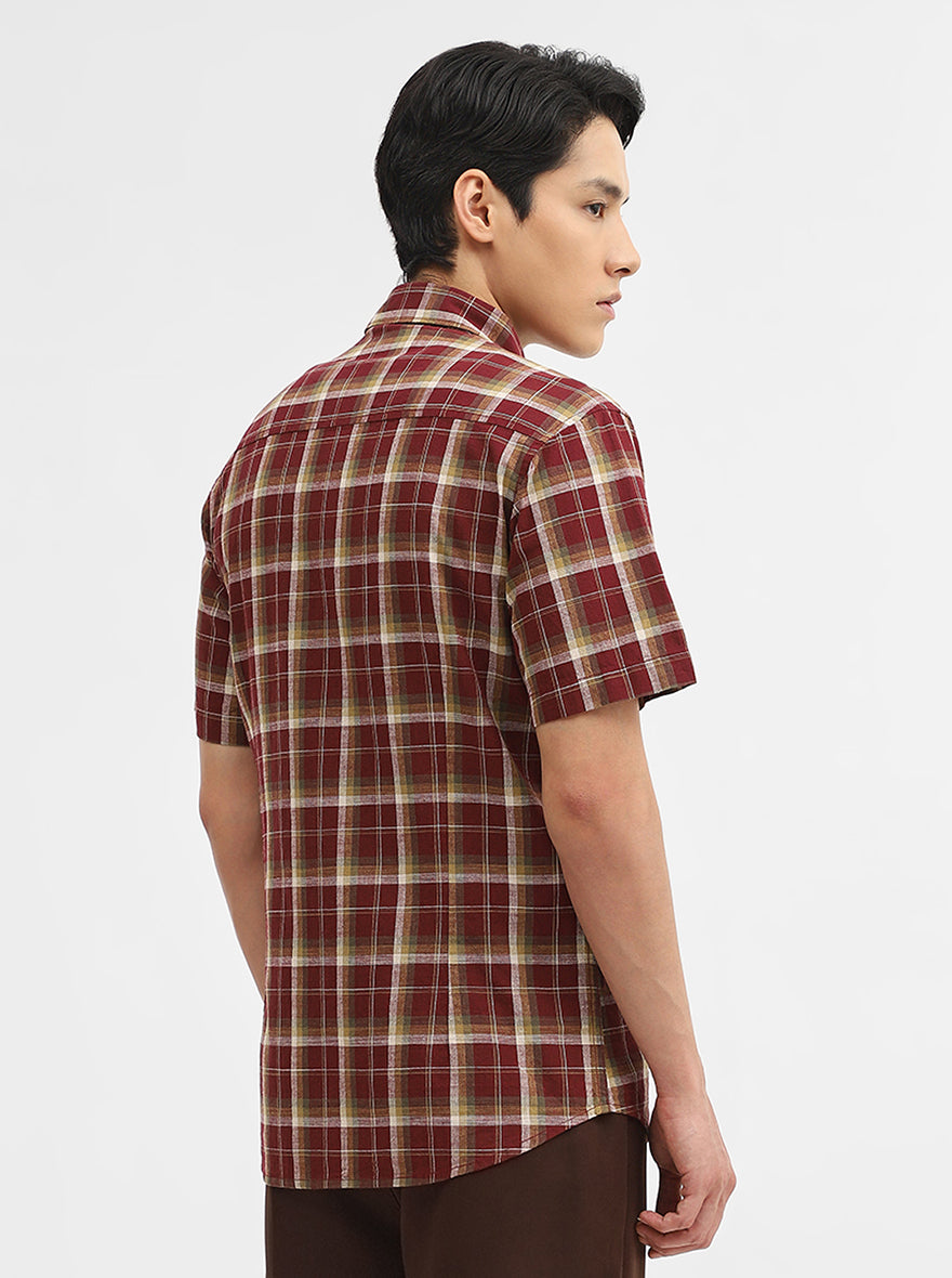 Maroon Checked Slim Fit Casual Shirt | Greenfibre