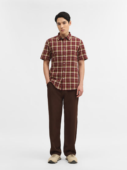 Maroon Checked Slim Fit Casual Shirt | Greenfibre