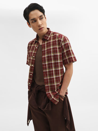Maroon Checked Slim Fit Casual Shirt | Greenfibre