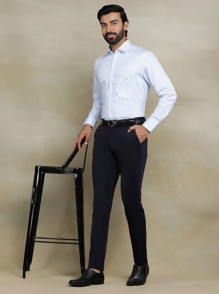 White & Blue Striped Regular Fit Formal Shirt | JadeBlue