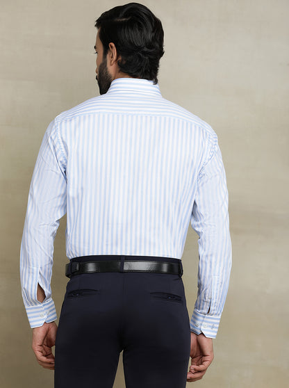 White & Blue Striped Regular Fit Formal Shirt | JadeBlue
