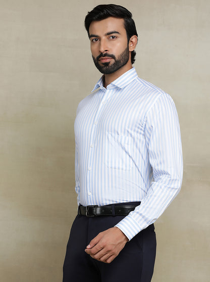 White & Blue Striped Regular Fit Formal Shirt | JadeBlue