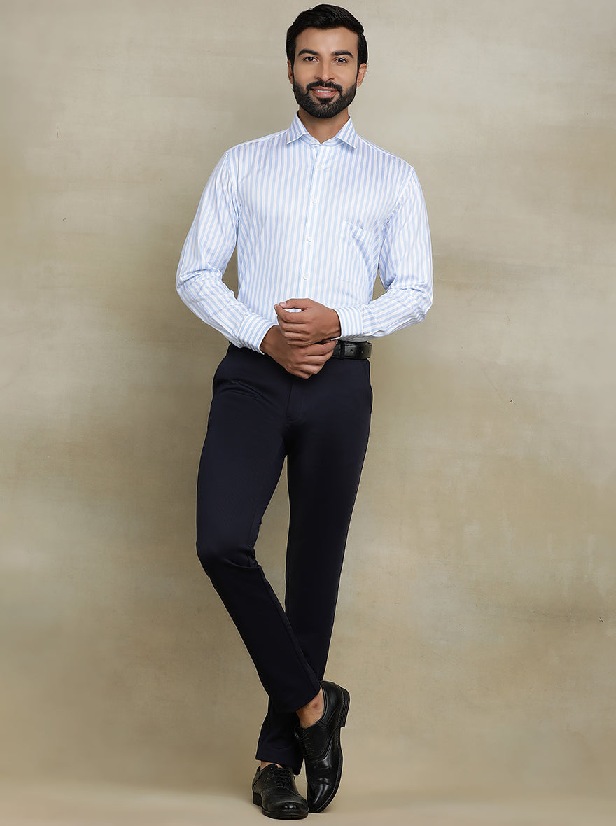 White & Blue Striped Regular Fit Formal Shirt | JadeBlue