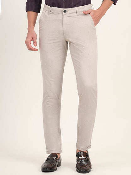 Cream Solid Neo Fit Casual Trouser | Greenfibre