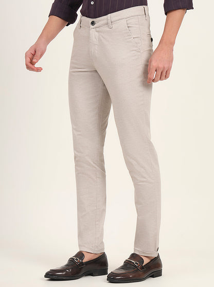 Cream Solid Neo Fit Casual Trouser | Greenfibre