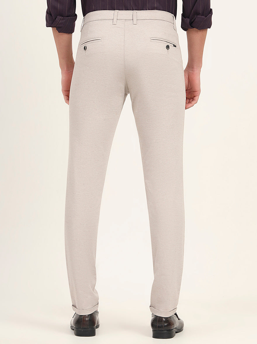 Cream Solid Neo Fit Casual Trouser | Greenfibre