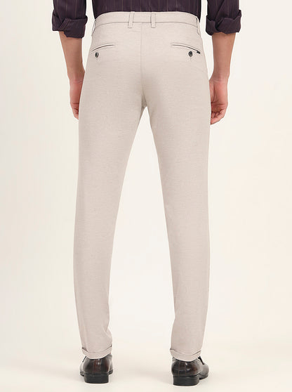 Cream Solid Neo Fit Casual Trouser | Greenfibre