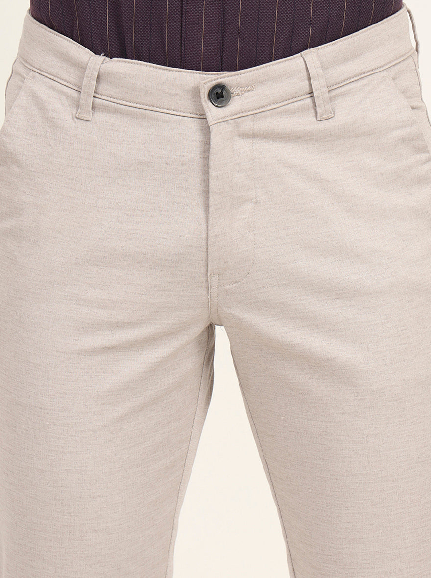 Cream Solid Neo Fit Casual Trouser | Greenfibre