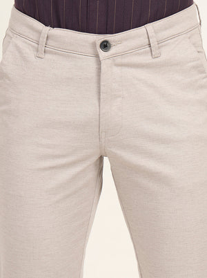 Cream Solid Neo Fit Casual Trouser | Greenfibre