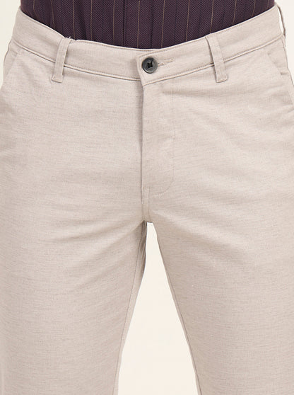 Cream Solid Neo Fit Casual Trouser | Greenfibre