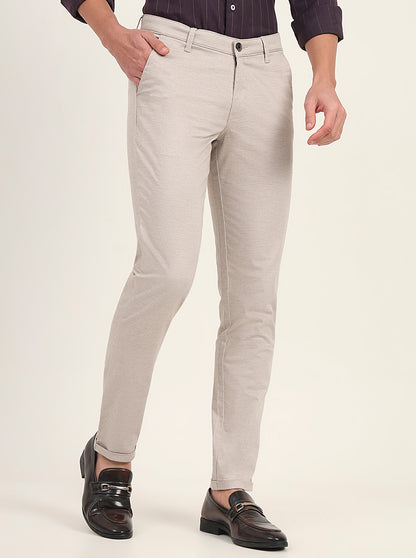 Cream Solid Neo Fit Casual Trouser | Greenfibre