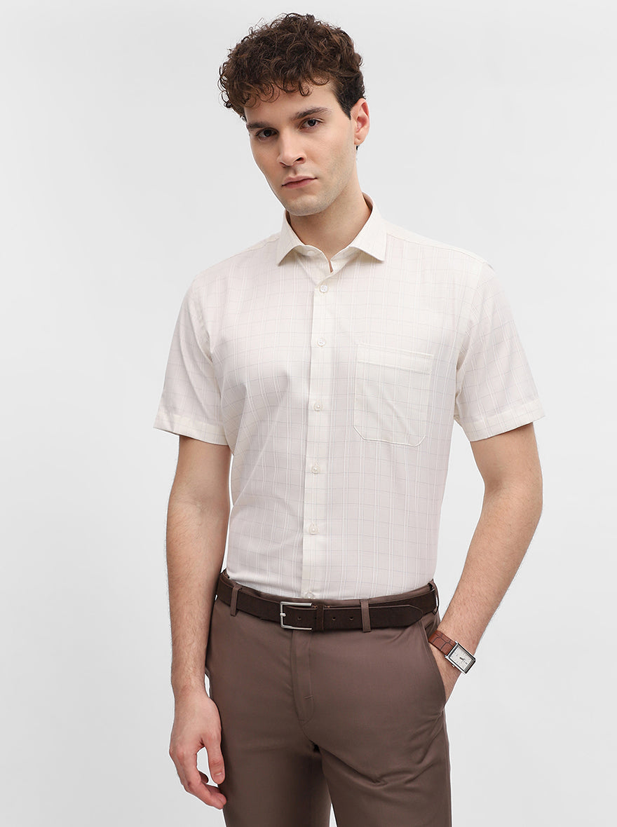 Beige Mint Checked Regular Fit Formal Shirt | Greenfibre