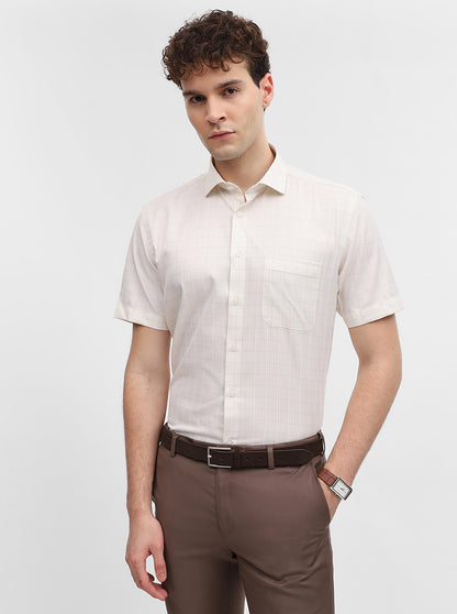 Beige Mint Checked Regular Fit Formal Shirt | Greenfibre