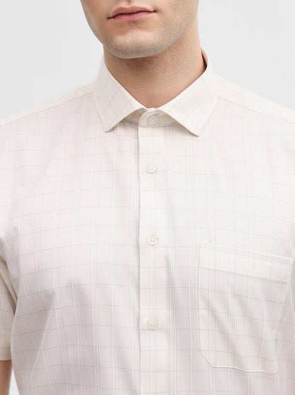 Beige Mint Checked Regular Fit Formal Shirt | Greenfibre