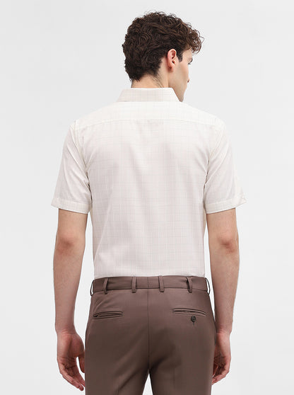 Beige Mint Checked Regular Fit Formal Shirt | Greenfibre