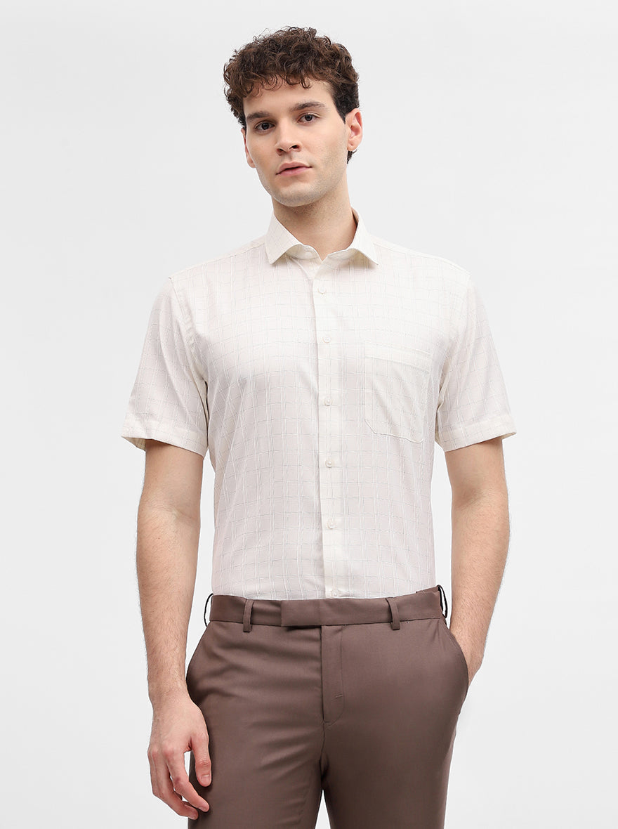 Beige Mint Checked Regular Fit Formal Shirt | Greenfibre