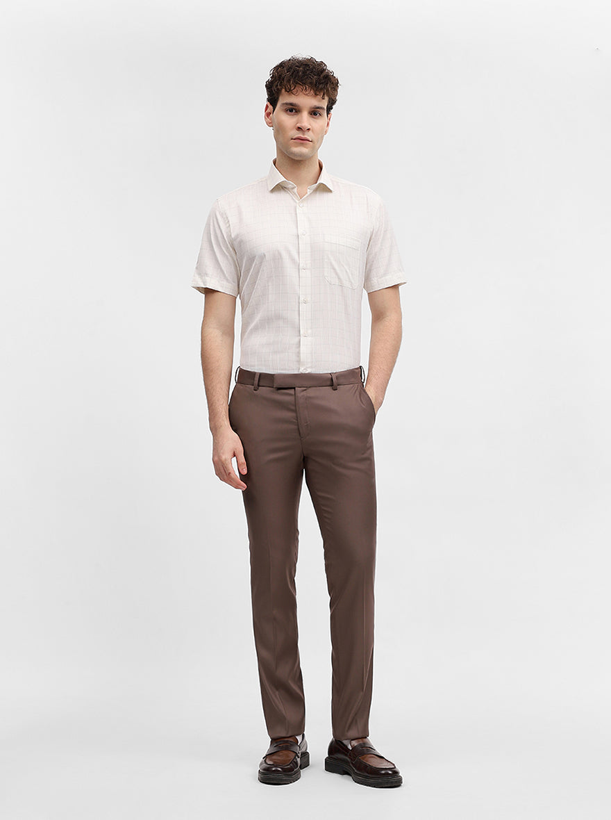 Beige Mint Checked Regular Fit Formal Shirt | Greenfibre