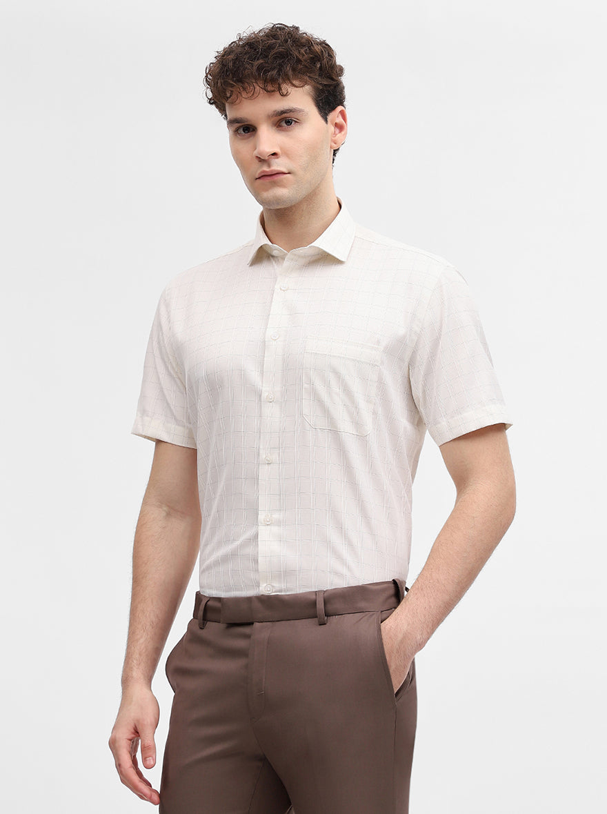 Beige Mint Checked Regular Fit Formal Shirt | Greenfibre