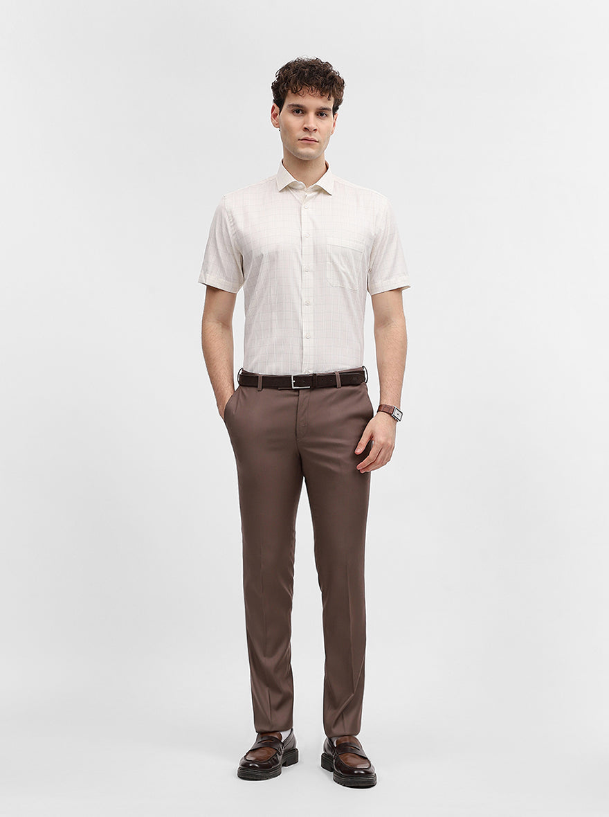 Beige Mint Checked Regular Fit Formal Shirt | Greenfibre
