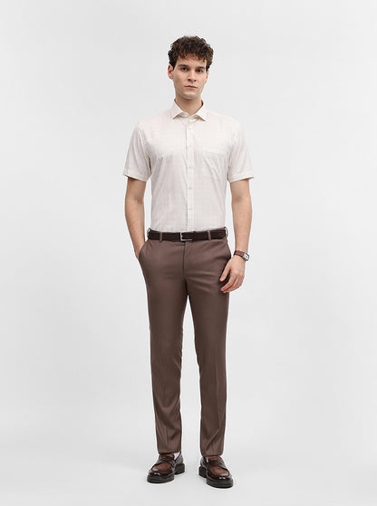 Beige Mint Checked Regular Fit Formal Shirt | Greenfibre