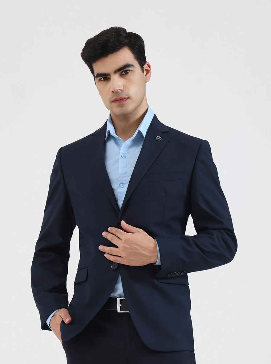 Navy Blue Solid Regular Fit Blazer | JadeBlue