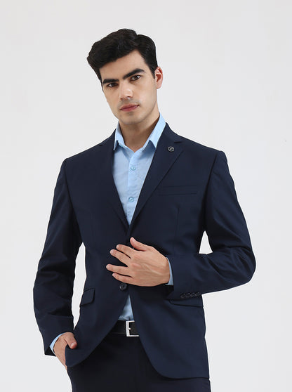 Navy Blue Solid Regular Fit Blazer | JadeBlue