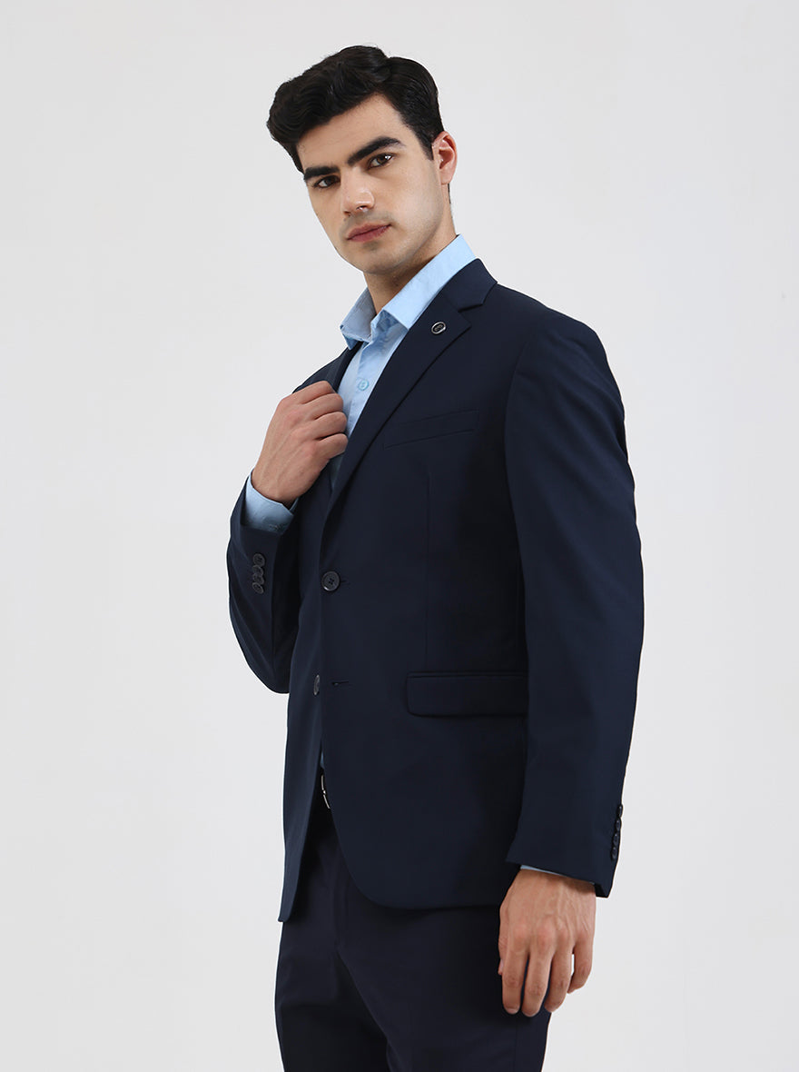 Navy Blue Solid Regular Fit Blazer | JadeBlue