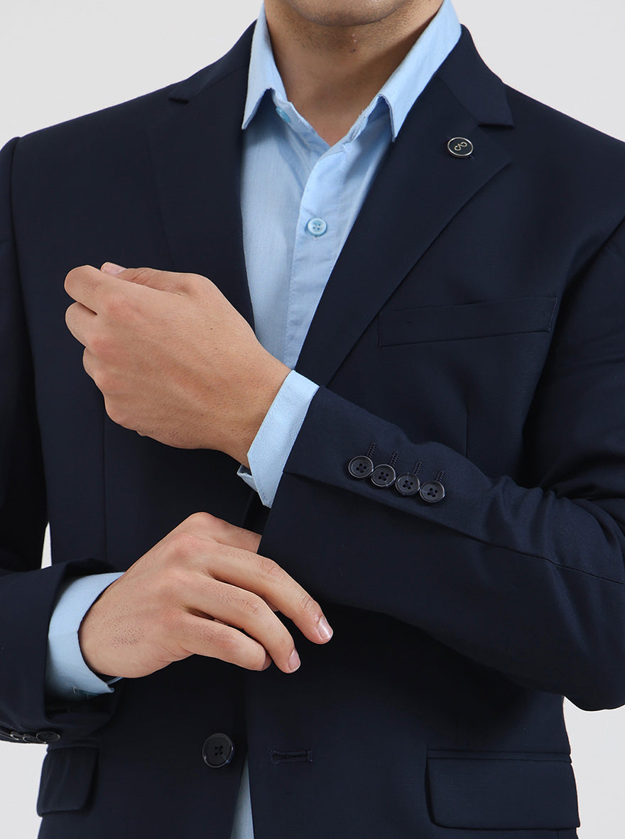 Navy Blue Solid Regular Fit Blazer | JadeBlue