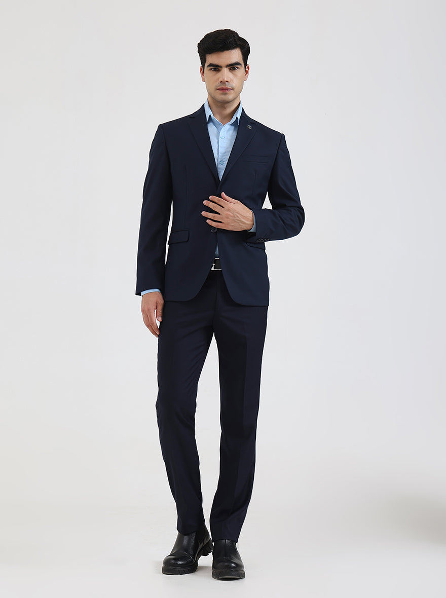 Navy Blue Solid Regular Fit Blazer | JadeBlue